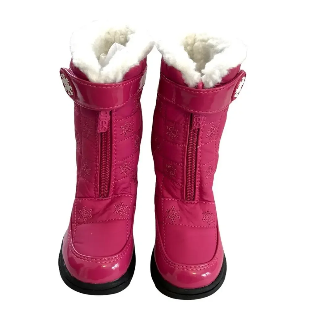Totes Snow Boots Pink Quilted  Front Zip Faux Fur Winter Warm Boot Sz 7 Frozen
